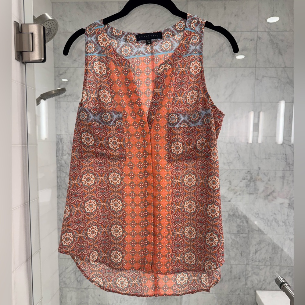 SANCTUARY Collage Craft Sleeveless Print Boho Top Womens Size XS